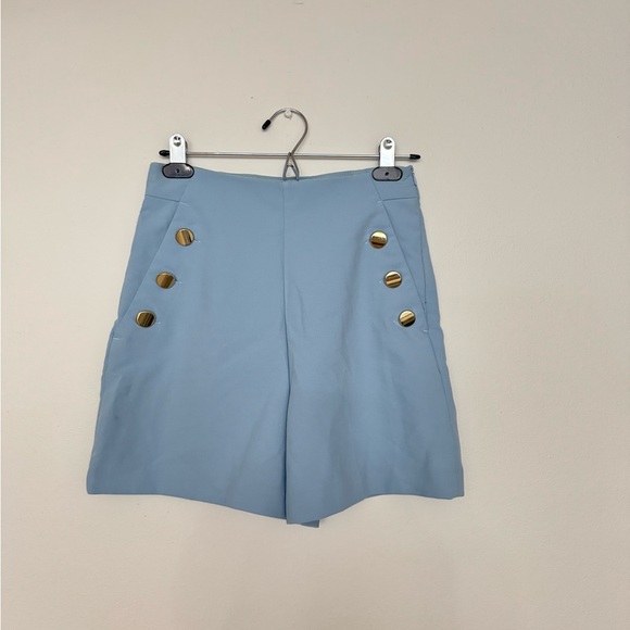 Zara Pants - Zara Sky Blue High Waist Shorts with Gold Buttons